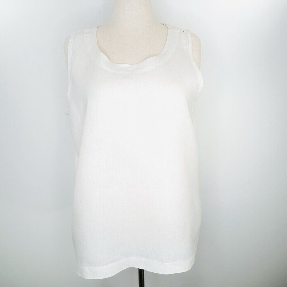 Eskandar Top Women 2 Sz 14-16 Cream 100% Linen Oversized Sleeveless Shell Shirt